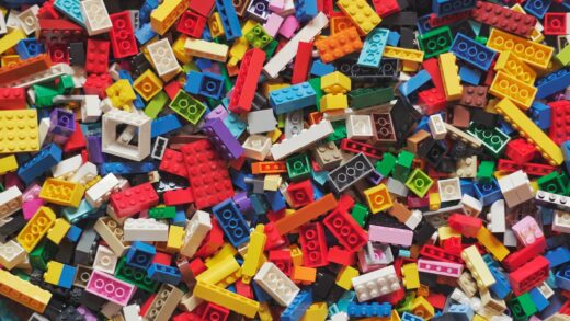 yellow red blue and green lego blocks